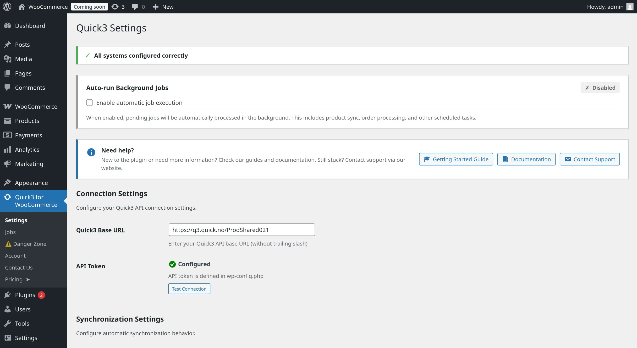 Quick3 for WooCommerce - Plugin Settings Configuration